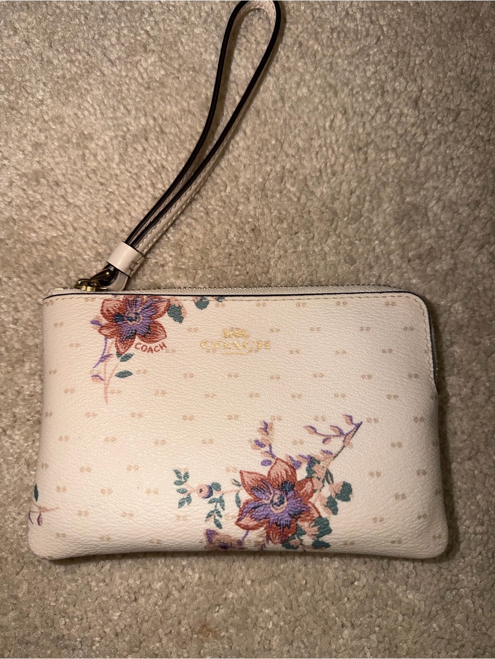 Coach Floral Print Wristlet in Cream with Pink & Blue Accents
